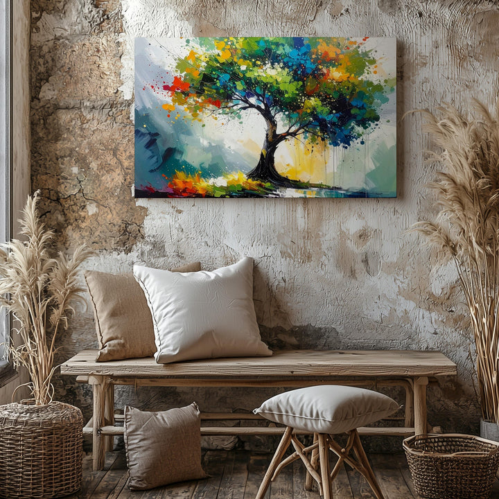 Vibrant Tree Landscape Canvas – Abstract Colorful Tree with Dynamic Brushwork - Gifitto