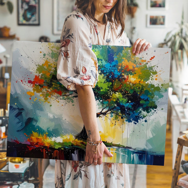 Vibrant Tree Landscape Canvas – Abstract Colorful Tree with Dynamic Brushwork - Gifitto