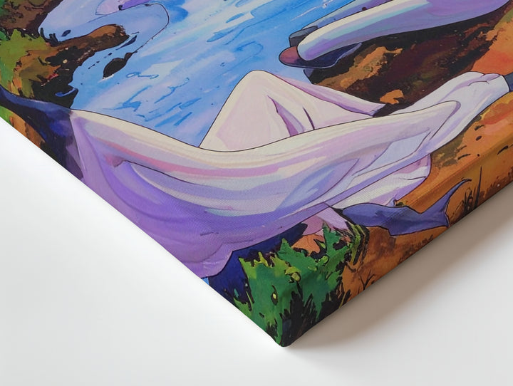 Interspecies Harmony Canvas – Human and Alien in Tranquil River Setting - Gifitto