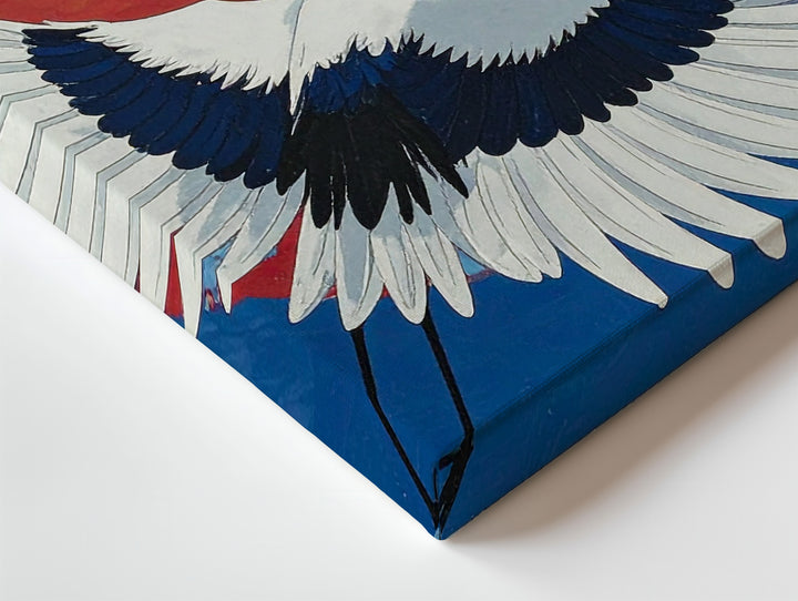 White Crane & Red Sun Canvas – Minimalist Japanese Symbolism Wall Art - Gifitto