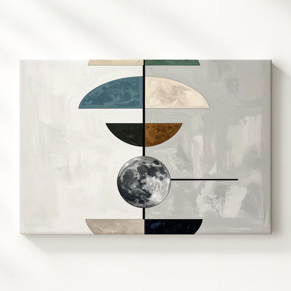 Celestial Geometry Canvas – Minimalist Full Moon and Balanced Shapes - Gifitto