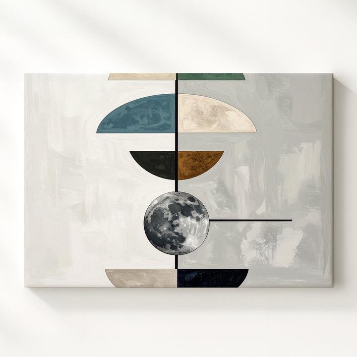 Celestial Geometry Canvas – Minimalist Full Moon and Balanced Shapes - Gifitto
