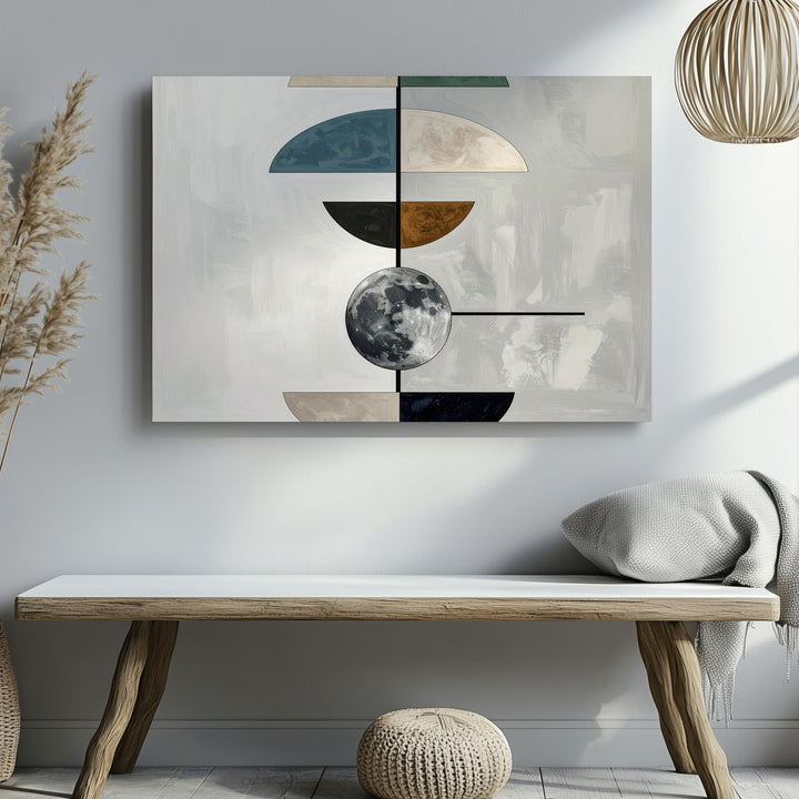 Celestial Geometry Canvas – Minimalist Full Moon and Balanced Shapes - Gifitto
