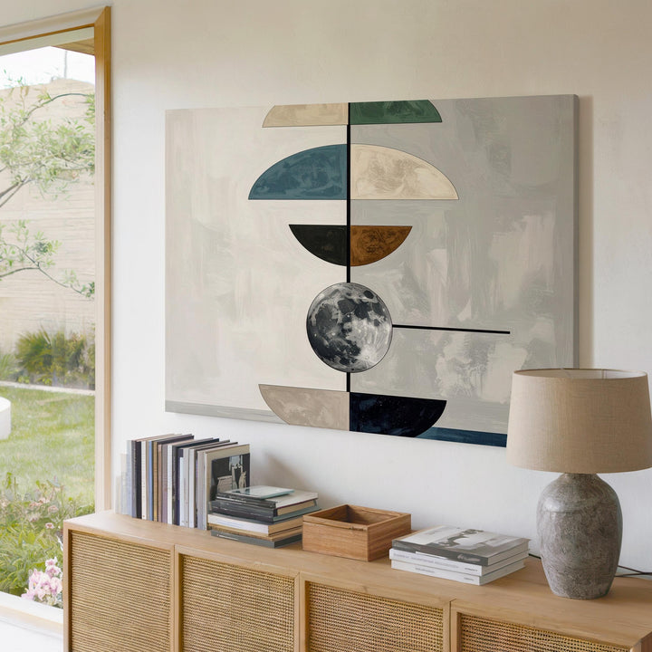 Celestial Geometry Canvas – Minimalist Full Moon and Balanced Shapes - Gifitto