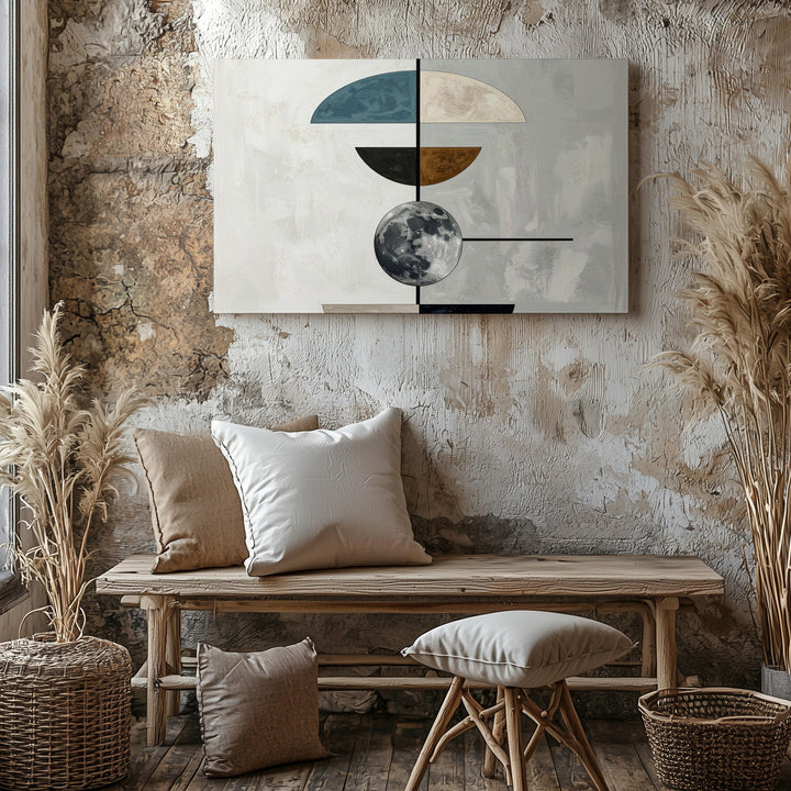 Celestial Geometry Canvas – Minimalist Full Moon and Balanced Shapes - Gifitto