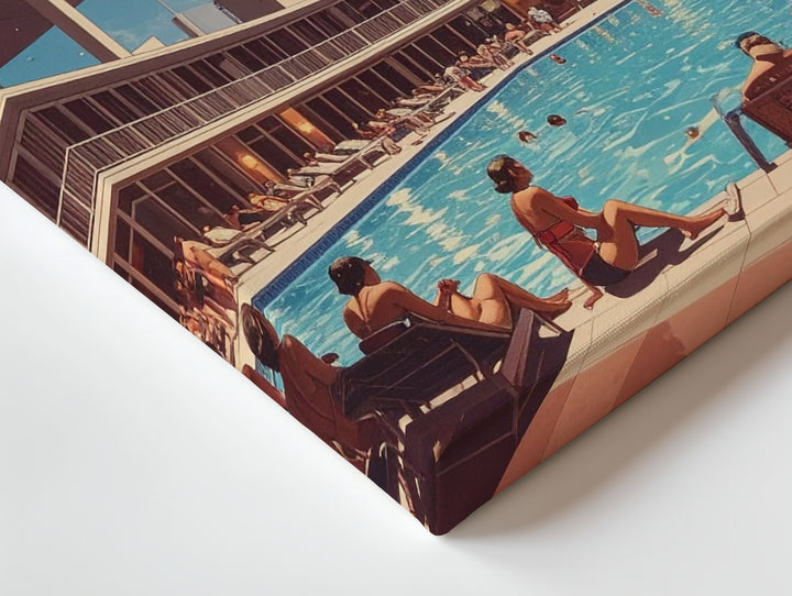 Retro Poolside Canvas – Vintage Swimsuits and Surreal Moonlit Summer Scene - Gifitto