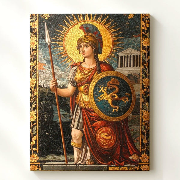 Athena Warrior Mosaic Canvas – Mythic Greek Goddess Wall Art - Gifitto