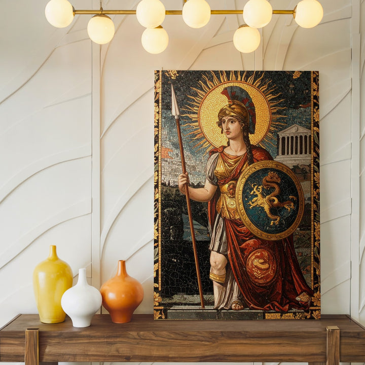 Athena Warrior Mosaic Canvas – Mythic Greek Goddess Wall Art - Gifitto
