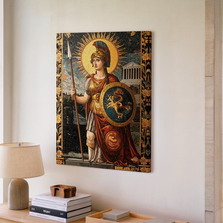 Athena Warrior Mosaic Canvas – Mythic Greek Goddess Wall Art - Gifitto
