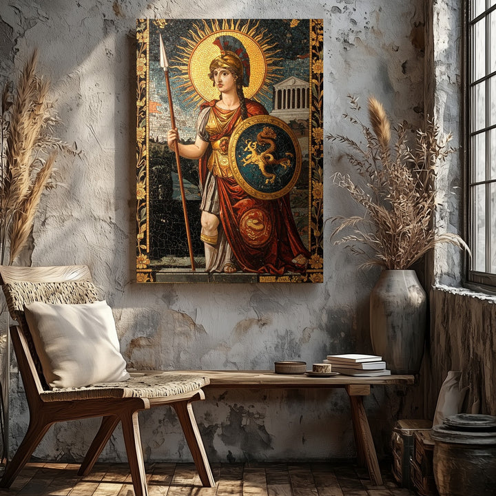 Athena Warrior Mosaic Canvas – Mythic Greek Goddess Wall Art - Gifitto