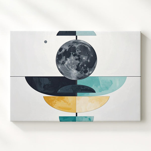 Modern Abstract Moon Canvas – Geometric Black Moon with Symmetrical Color Blocks - Gifitto