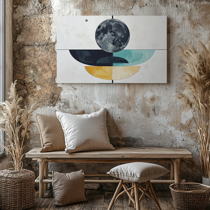 Modern Abstract Moon Canvas – Geometric Black Moon with Symmetrical Color Blocks - Gifitto