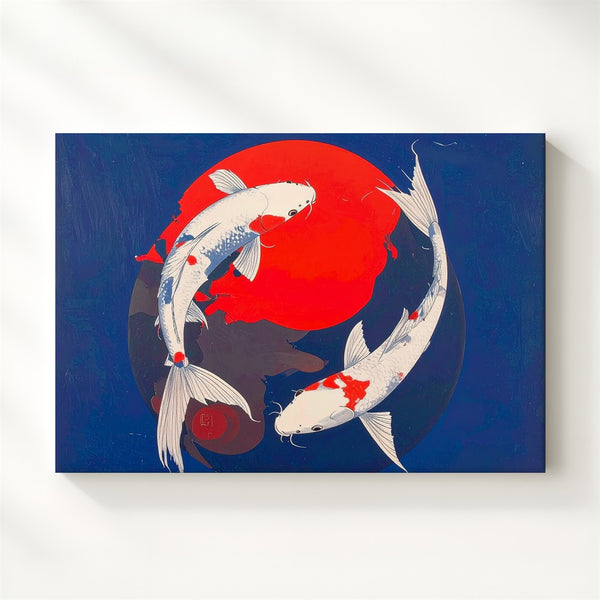Yin-Yang Koi & Red Sun Canvas – Minimalist Japanese Balance Wall Art - Gifitto