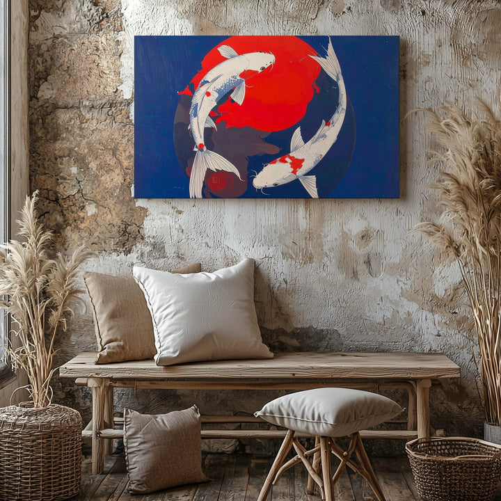 Yin-Yang Koi & Red Sun Canvas – Minimalist Japanese Balance Wall Art - Gifitto