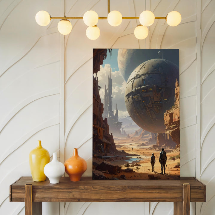 Futuristic Desert Canvas – Alien City and Spherical Object in Vast Landscape - Gifitto