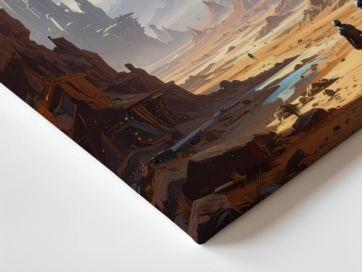 Futuristic Desert Canvas – Alien City and Spherical Object in Vast Landscape - Gifitto