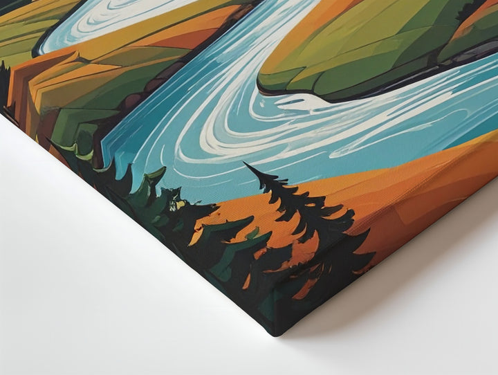 Stylized River and Forest Canvas – Bold Mid-Century Modern Landscape - Gifitto