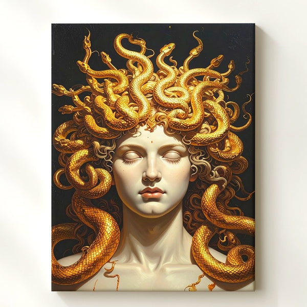 Serene Medusa Portrait Canvas – Mythic Gorgon with Golden Serpent Crown - Gifitto