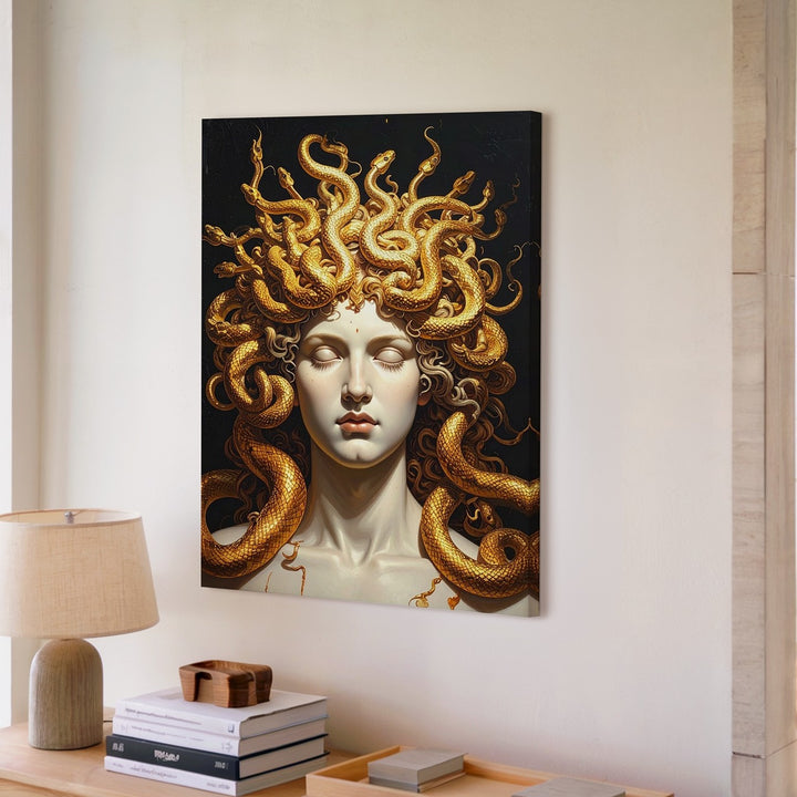 Serene Medusa Portrait Canvas – Mythic Gorgon with Golden Serpent Crown - Gifitto
