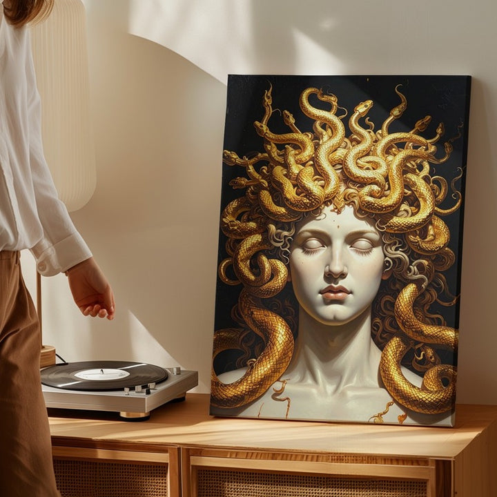 Serene Medusa Portrait Canvas – Mythic Gorgon with Golden Serpent Crown - Gifitto