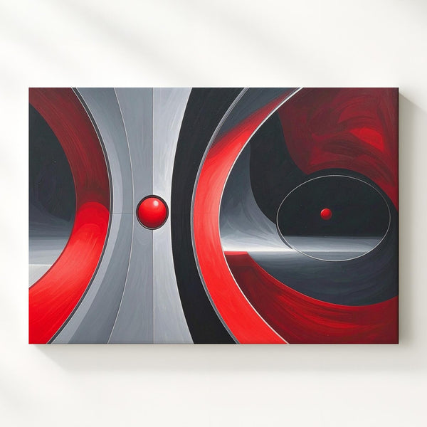 Futuristic Abstract Canvas – Symmetrical Design with Red, Black, and Gray Accents - Gifitto