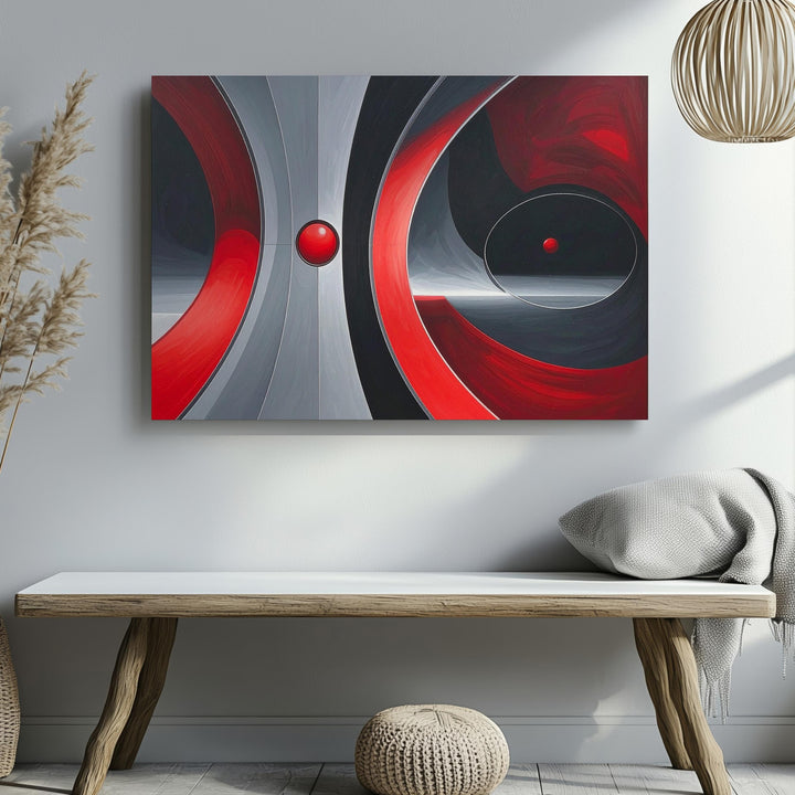 Futuristic Abstract Canvas – Symmetrical Design with Red, Black, and Gray Accents - Gifitto