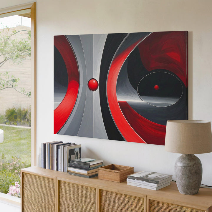 Futuristic Abstract Canvas – Symmetrical Design with Red, Black, and Gray Accents - Gifitto