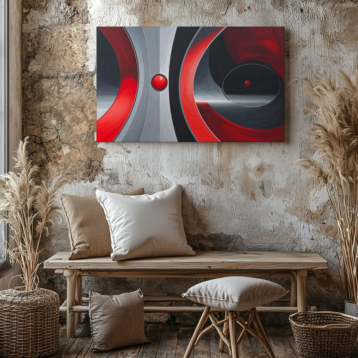 Futuristic Abstract Canvas – Symmetrical Design with Red, Black, and Gray Accents - Gifitto