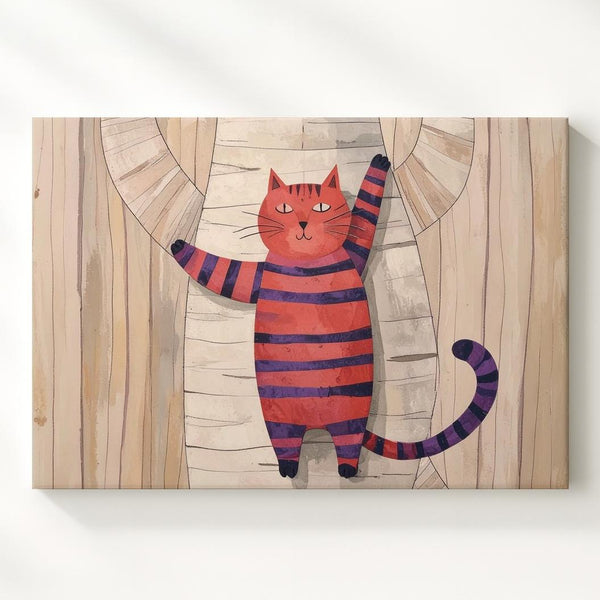 Playful Cat Climbing Wall Canvas – Fun Children's Wall Art - Gifitto