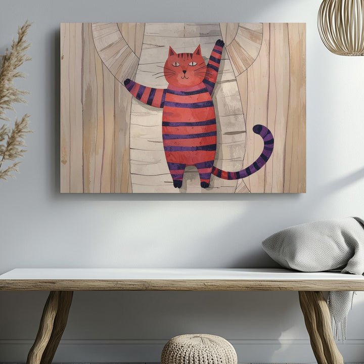 Playful Cat Climbing Wall Canvas – Fun Children's Wall Art - Gifitto