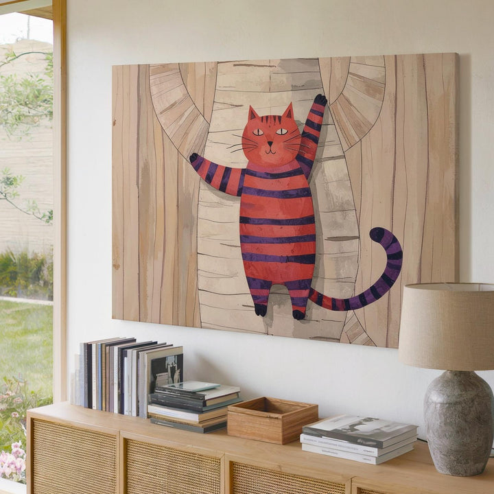 Playful Cat Climbing Wall Canvas – Fun Children's Wall Art - Gifitto