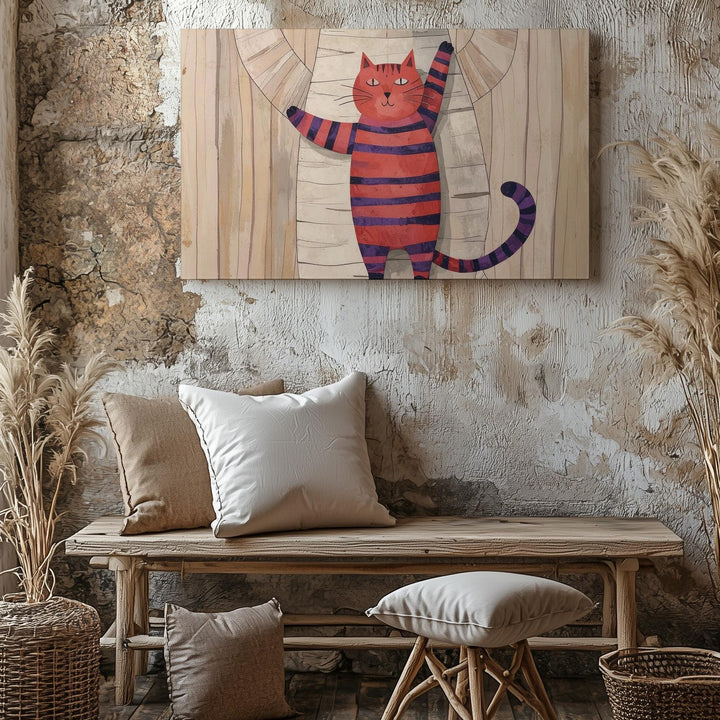 Playful Cat Climbing Wall Canvas – Fun Children's Wall Art - Gifitto