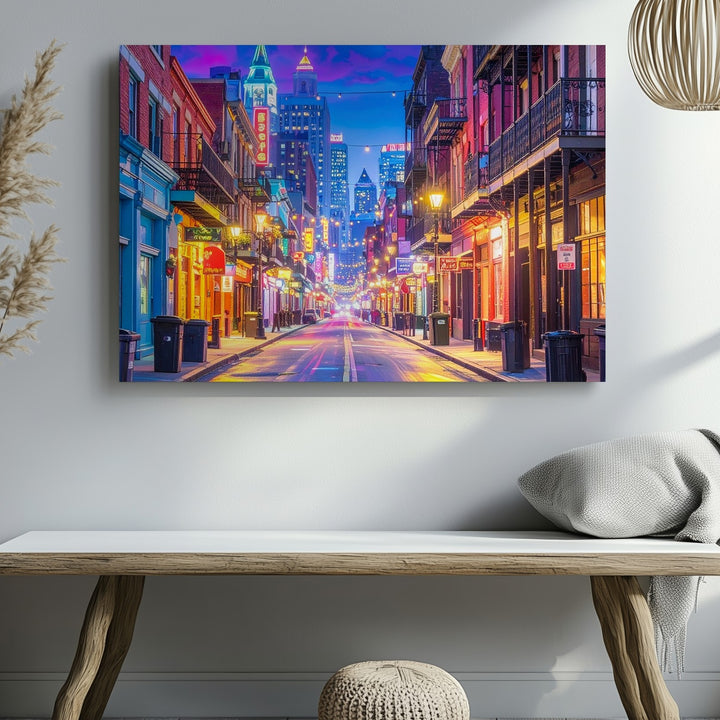 Bourbon Street Night Canvas – Neon French Quarter Wall Art - Gifitto