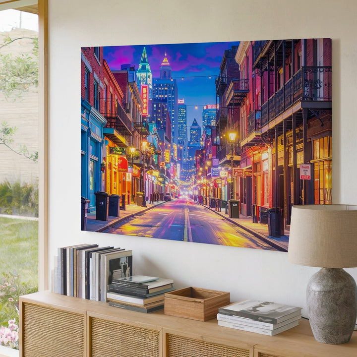 Bourbon Street Night Canvas – Neon French Quarter Wall Art - Gifitto