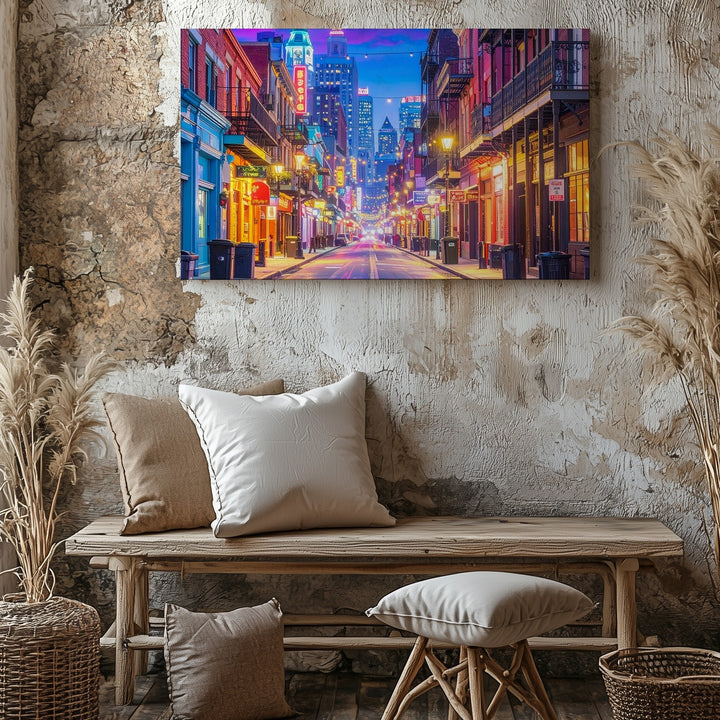 Bourbon Street Night Canvas – Neon French Quarter Wall Art - Gifitto