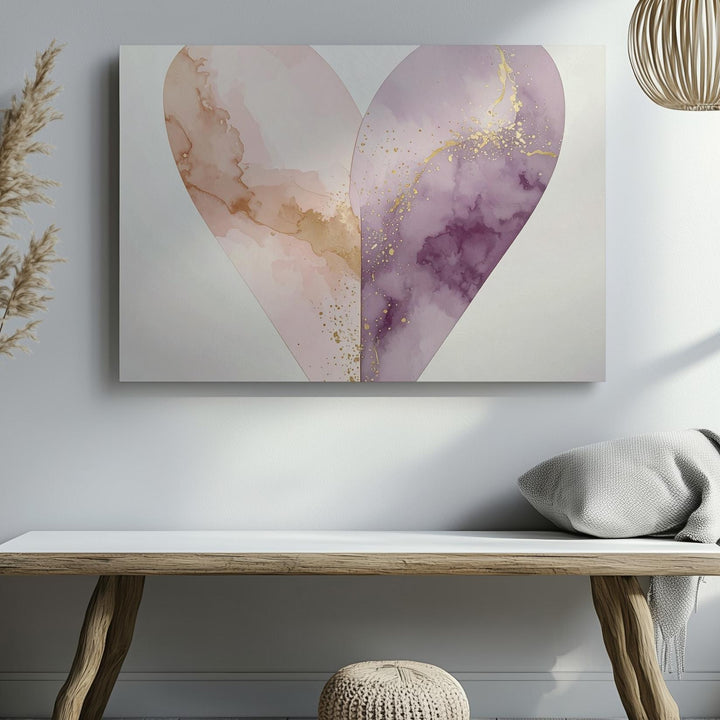 Elegant Heart Canvas – Minimalist Watercolor Art in Beige and Mauve - Gifitto