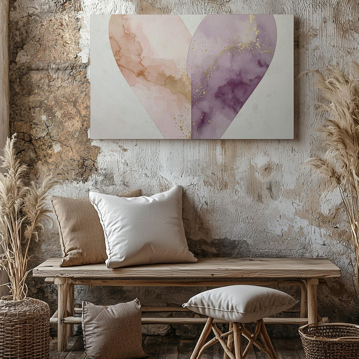 Elegant Heart Canvas – Minimalist Watercolor Art in Beige and Mauve - Gifitto