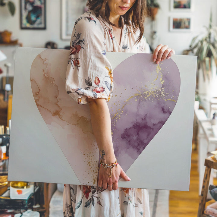 Elegant Heart Canvas – Minimalist Watercolor Art in Beige and Mauve - Gifitto