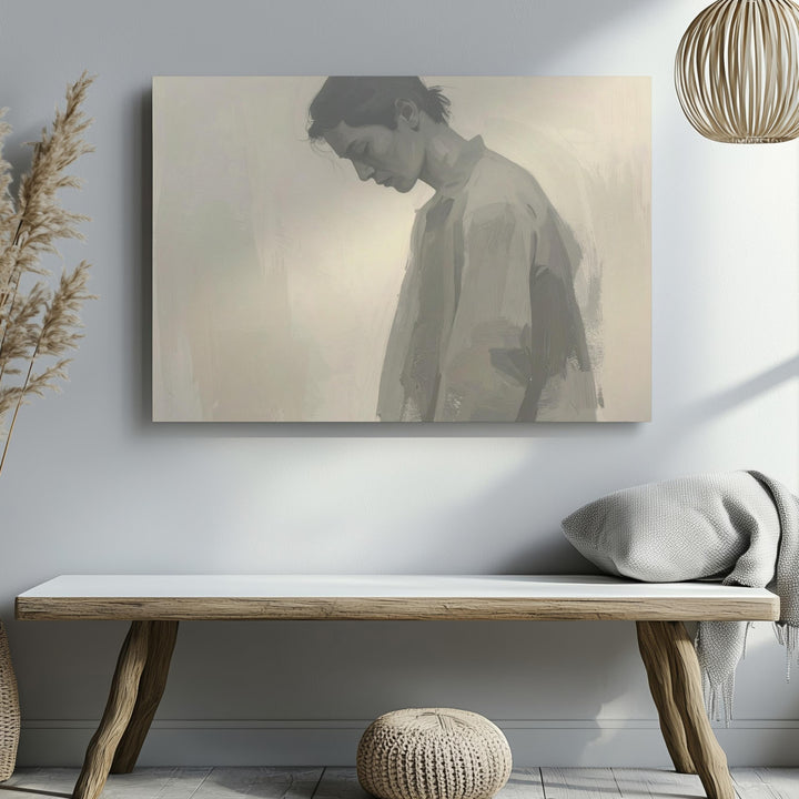Ethereal Grayscale Figure Canvas – Minimalist Emotional Portrait Art - Gifitto