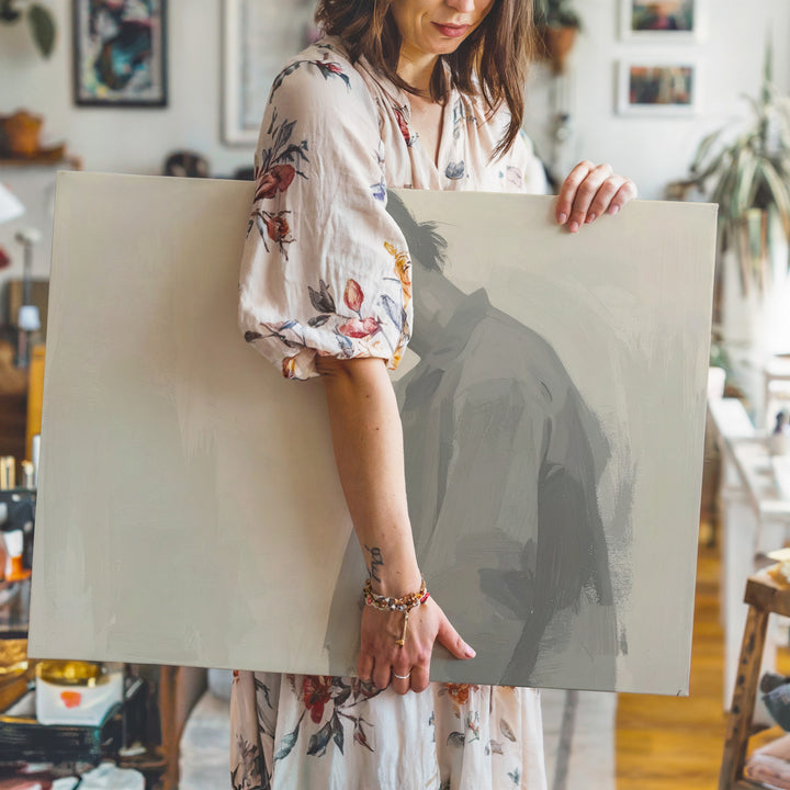 Ethereal Grayscale Figure Canvas – Minimalist Emotional Portrait Art - Gifitto