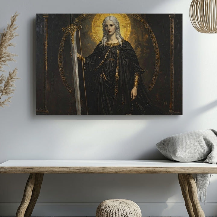Divine Warrior Queen Canvas – Sacred Feminine Power & Sword Wall Art - Gifitto