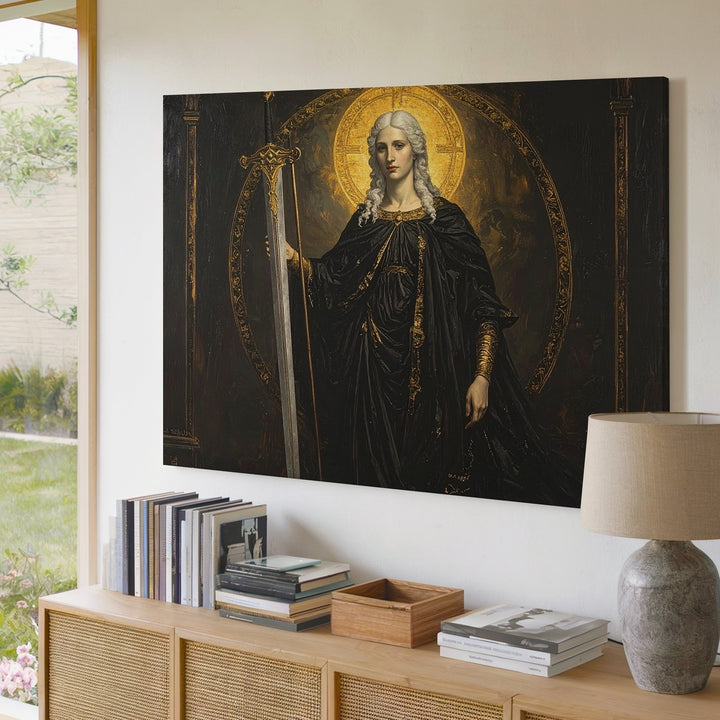 Divine Warrior Queen Canvas – Sacred Feminine Power & Sword Wall Art - Gifitto