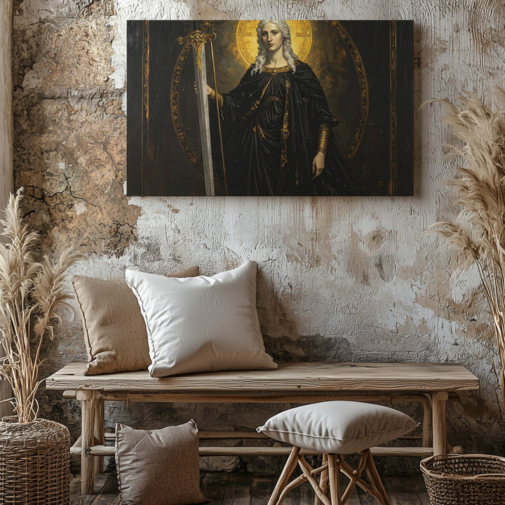 Divine Warrior Queen Canvas – Sacred Feminine Power & Sword Wall Art - Gifitto