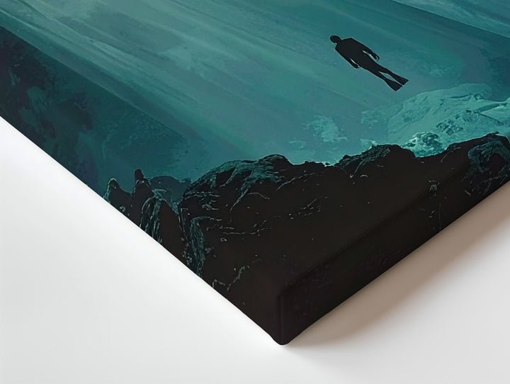 Solitary Descent Canvas – Diver in Beam of Light Under Deep Ocean - Gifitto