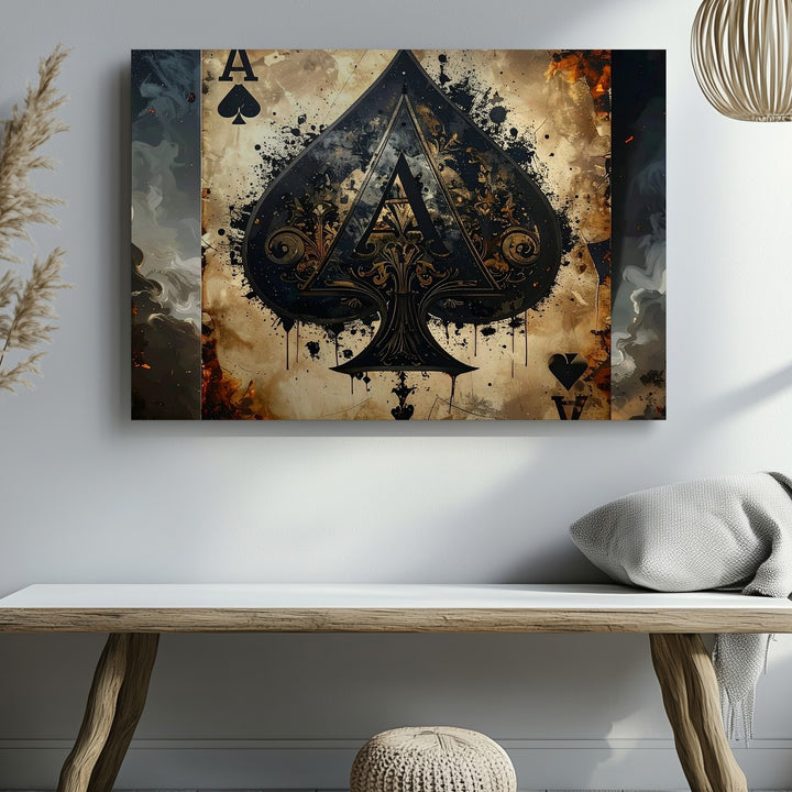 Gothic Ace of Spades Canvas – Antique Card Wall Art with Dark Symbolism - Gifitto