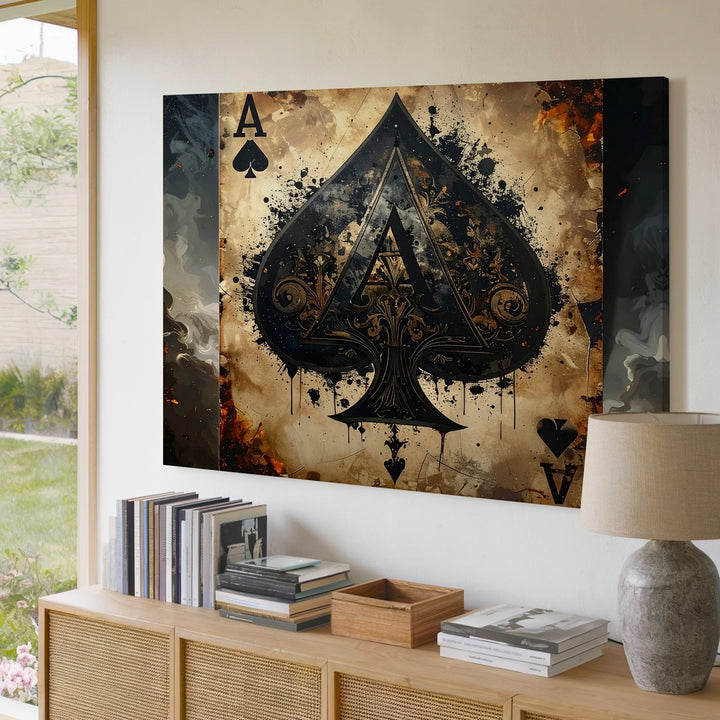 Gothic Ace of Spades Canvas – Antique Card Wall Art with Dark Symbolism - Gifitto