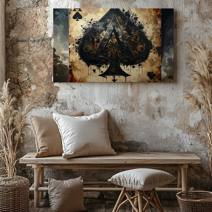 Gothic Ace of Spades Canvas – Antique Card Wall Art with Dark Symbolism - Gifitto