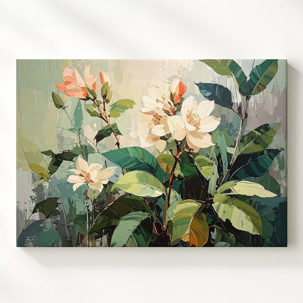 Tropical Harmony Canvas – Lush Greenery Wall Art with Coral Accents - Gifitto