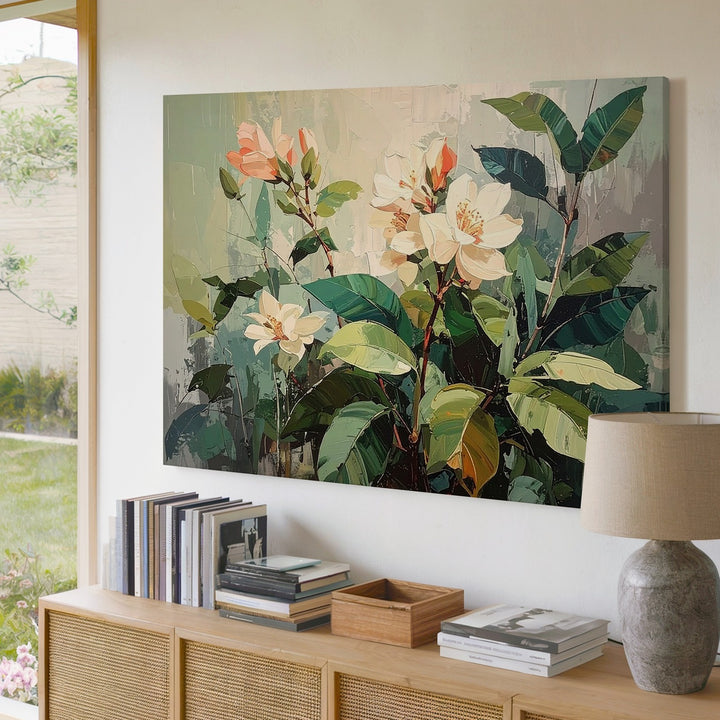 Tropical Harmony Canvas – Lush Greenery Wall Art with Coral Accents - Gifitto