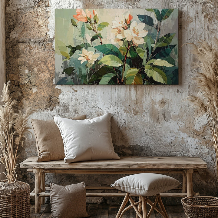 Tropical Harmony Canvas – Lush Greenery Wall Art with Coral Accents - Gifitto